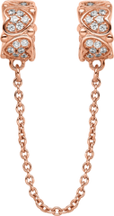 Sterling Silver Reflections Rose Gold-plated CZ Security Chain Heart Beads
