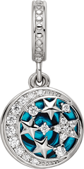 Sterling Silver Reflections Rhod-plated Enamel CZ Celestial Dangle Bead