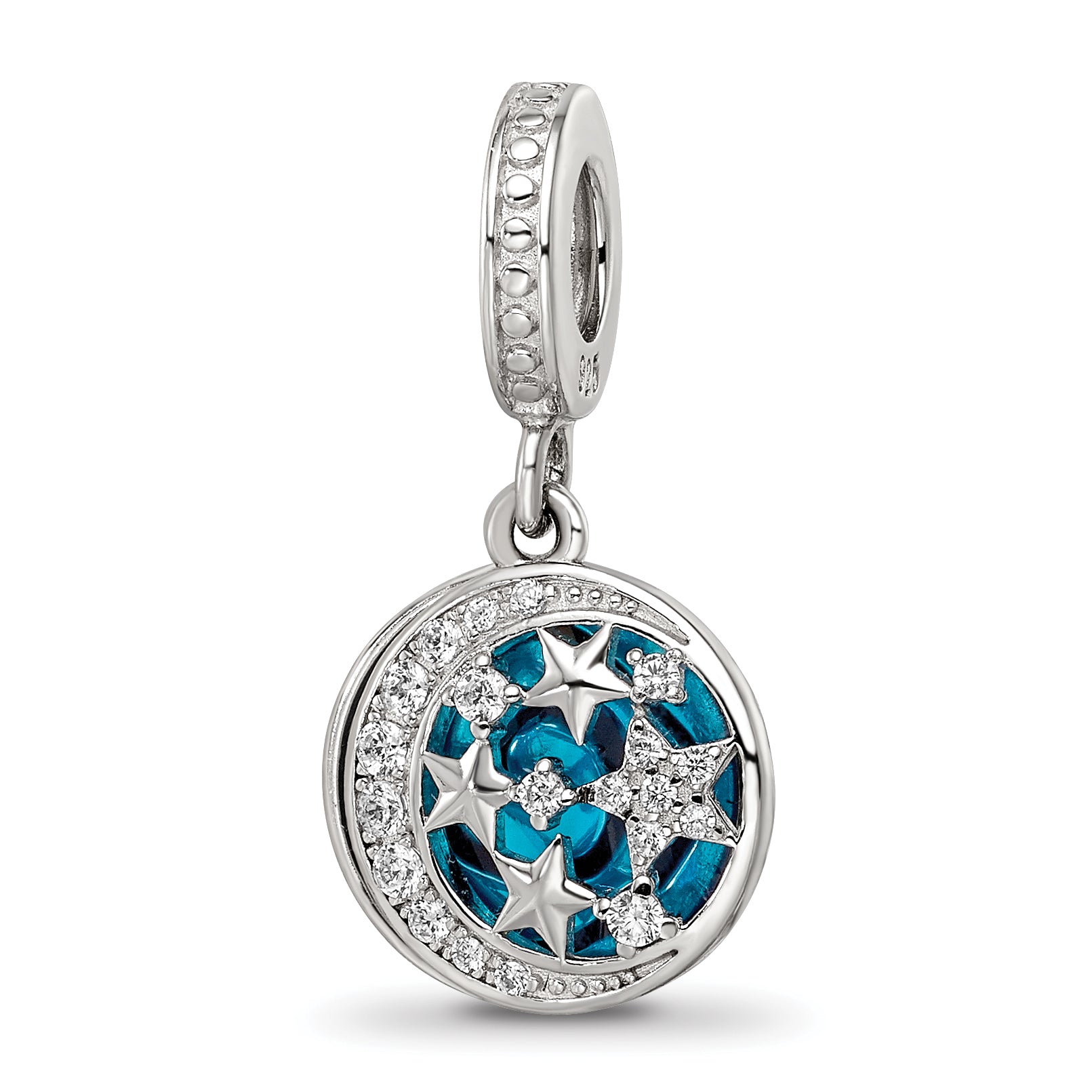 Sterling Silver Reflections Rhod-plated Enamel CZ Celestial Dangle Bead