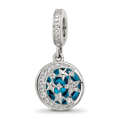 Sterling Silver Reflections Rhod-plated Enamel CZ Celestial Dangle Bead