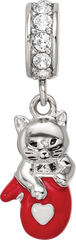 SS Reflections Rhod-plated Crystals Enamel Kitten Dangle Bead