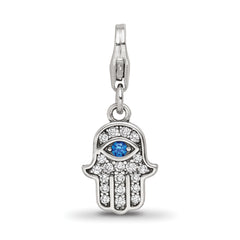 SS Reflections Rhod-plated CZ & Blue Spinel Hamsa/Chamseh Click-On Bead