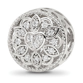 Sterling Silver Reflections Rhod-plated CZ Floral Cut-Out Bead