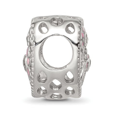 Sterling Silver Reflections Rhod-plated Enamel CZ Heart Shaped Bead