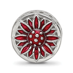 Sterling Silver Reflections Rhodium-plated Red Enamel Flower Bead