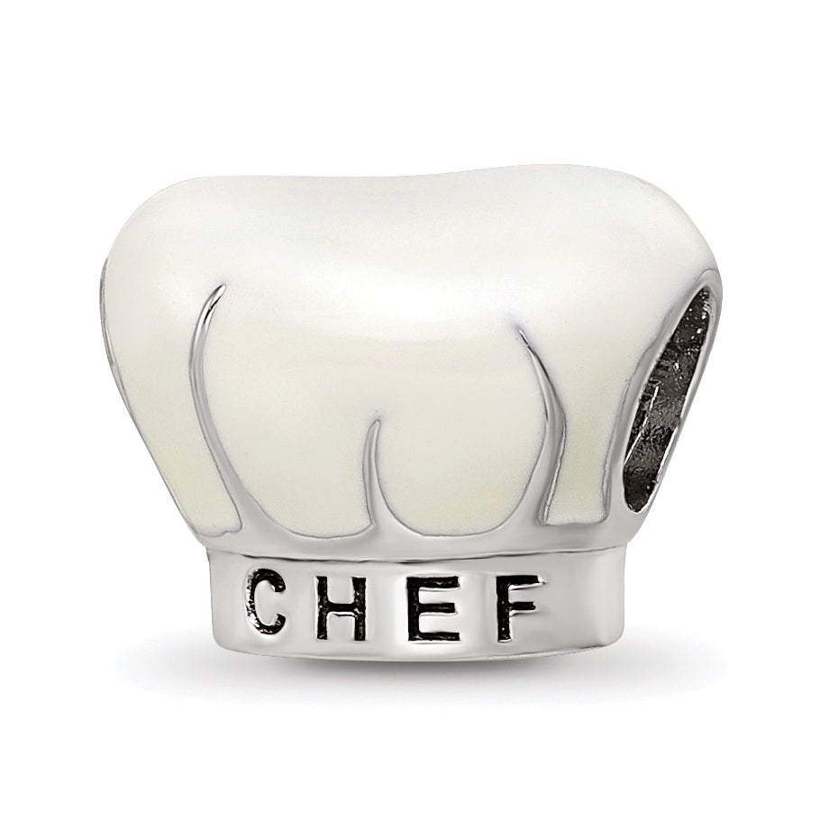 Sterling Silver Reflections Rhod-plated Enamel Chef Hat Bead
