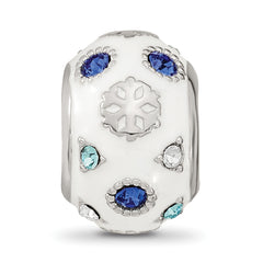 Reflections Sterling Silver Rhodium-plated Enamel Preciosa Crystal White and Blue Snowflake Bead