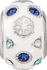 Reflections Sterling Silver Rhodium-plated Enamel Preciosa Crystal White and Blue Snowflake Bead