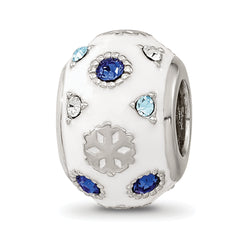 Reflections Sterling Silver Rhodium-plated Enamel Preciosa Crystal White and Blue Snowflake Bead