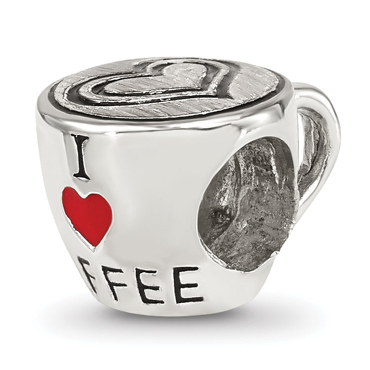 Sterling Silver Reflections Enamel I Heart Coffee Mug Bead