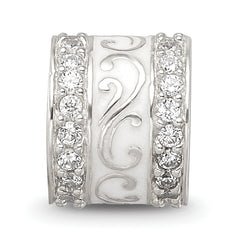 Sterling Silver Reflections White Enamel CZ Swirl Design Bead