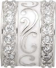 Sterling Silver Reflections White Enamel CZ Swirl Design Bead