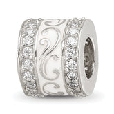 Sterling Silver Reflections White Enamel CZ Swirl Design Bead