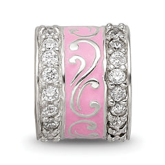 Sterling Silver Reflections Pink Enamel CZ Swirl Design Bead