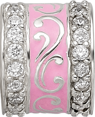 Sterling Silver Reflections Pink Enamel CZ Swirl Design Bead