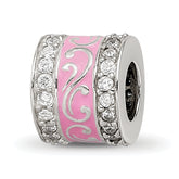 Sterling Silver Reflections Pink Enamel CZ Swirl Design Bead