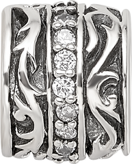 Sterling Silver Reflections CZ Antiqued Swirl Design Bead