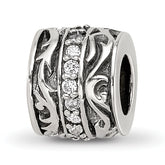Sterling Silver Reflections CZ Antiqued Swirl Design Bead