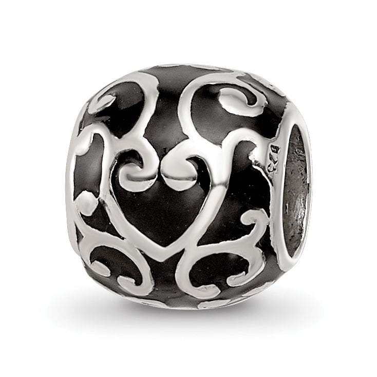 Sterling Silver Reflections Enamel Swirly Hearts Pattern Bead