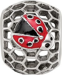 Sterling Silver Reflections Rhodium-plated Enamel Lady Bug Bead