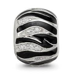 Sterling Silver Reflections Black Enamel Striped CZ Bead