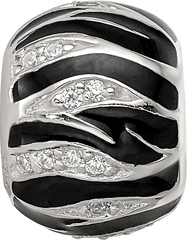 Sterling Silver Reflections Black Enamel Striped CZ Bead