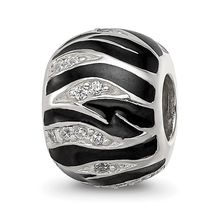 Sterling Silver Reflections Black Enamel Striped CZ Bead