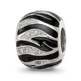 Sterling Silver Reflections Black Enamel Striped CZ Bead
