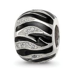 Sterling Silver Reflections Black Enamel Striped CZ Bead