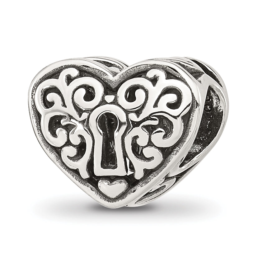 Sterling Silver Reflections Polished Heart Lock Bead