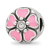 Sterling Silver Reflections Pink Enamel and CZ Flower Bead