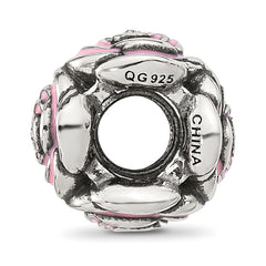 Sterling Silver Reflections Pink Enamel and CZ Floral Bead