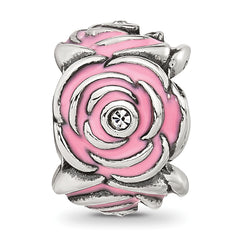 Sterling Silver Reflections Pink Enamel and CZ Floral Bead