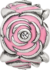 Sterling Silver Reflections Pink Enamel and CZ Floral Bead