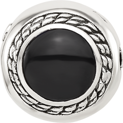 Sterling Silver Reflections Black Onyx Lucky Stone Hinged Bead