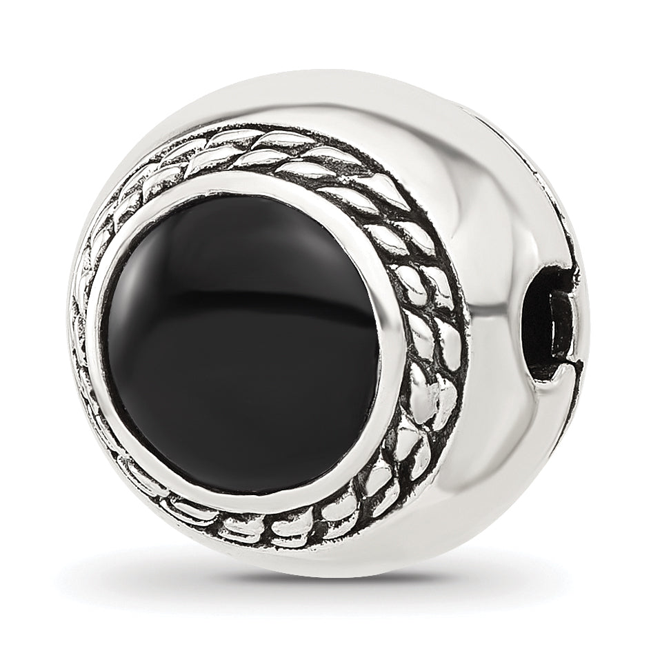 Sterling Silver Reflections Black Onyx Lucky Stone Hinged Bead