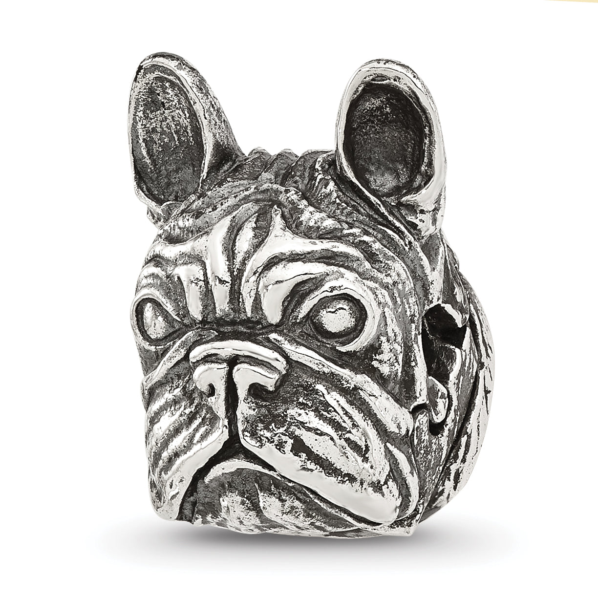 Sterling Silver Reflections Antiqued Bulldog Head Hinged Bead