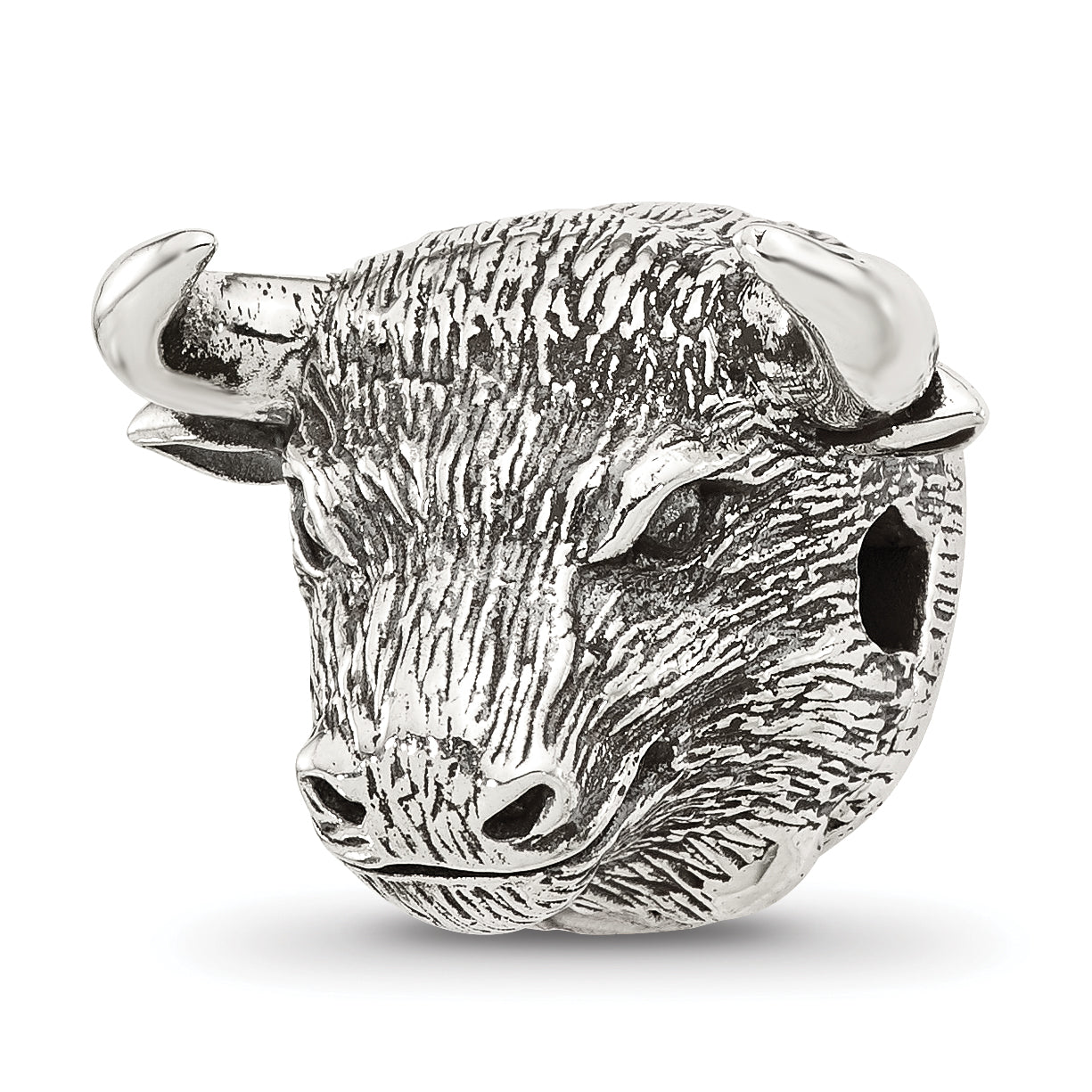 Sterling Silver Reflections Antiqued Fighting Bull Head Hinged Bead