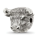 Sterling Silver Reflections Antiqued Fighting Bull Head Hinged Bead
