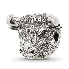 Sterling Silver Reflections Antiqued Fighting Bull Head Hinged Bead
