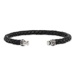 Sterling Silver Reflections 6mm Black Genuine Leather 8.5in Bracelet/Bead not included, sold seperately