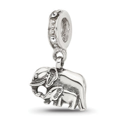 Sterling Silver Reflections Mommy and Baby Elephant Crystal Dangle Bead