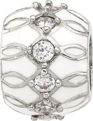 Sterling Silver Reflections White Enamel and CZ Fancy Bead