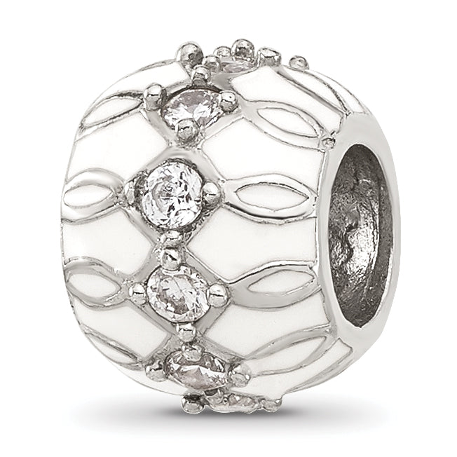 Sterling Silver Reflections White Enamel and CZ Fancy Bead