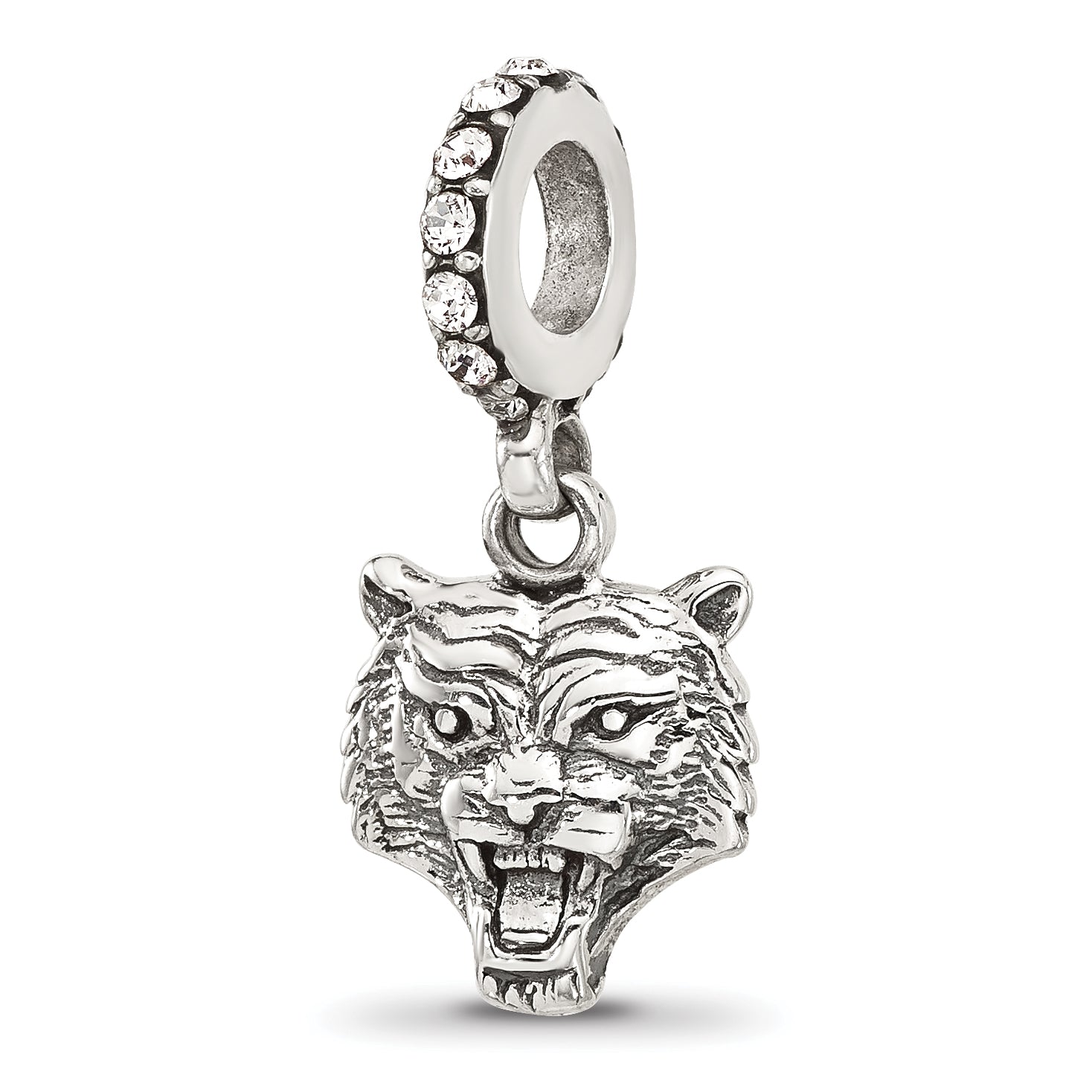 Sterling Silver Reflections Crystal Tiger Head Dangle Bead