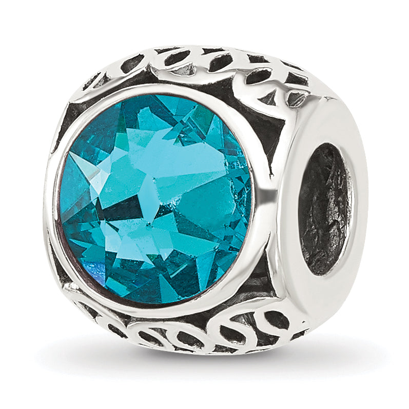 Sterling Silver Reflections Antiqued Teal Crystal Bead