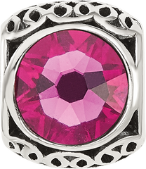 Sterling Silver Reflections Antiqued Dark Pink Crystal Bead