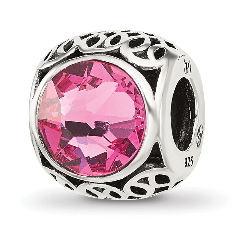 Sterling Silver Reflections Antiqued Pink Crystal Bead
