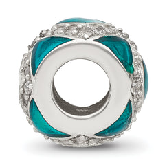 Sterling Silver Reflections CZ Teal Enameled Fancy Bead