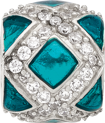 Sterling Silver Reflections CZ Teal Enameled Fancy Bead